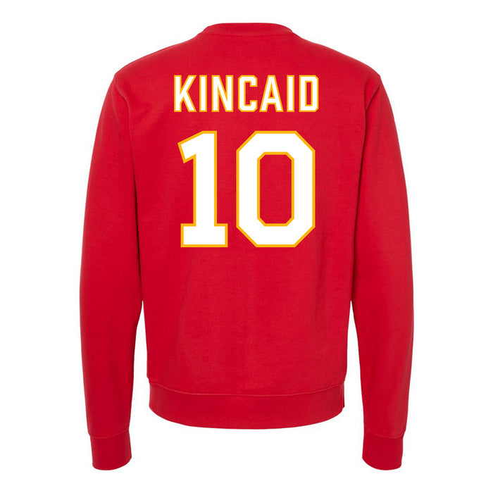 Back angle of the Kolton Kincaid MAS Kansas City Wheelchair Football Amplife Red Crewneck Sweatshirt against a white background