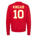 Back angle of the Kolton Kincaid MAS Kansas City Wheelchair Football Amplife Red Crewneck Sweatshirt against a white background