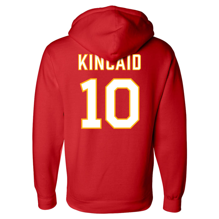 Back angle of the Kolton Kincaid MAS Kansas City Wheelchair Football Amplife Red Hoodie against a white background