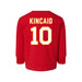 Back angle of the Kolton Kincaid MAS Kansas City Wheelchair Football Amplife Toddler Red Long Sleeve T-Shirt against a white background