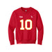 Front angle of the Kolton Kincaid MAS Kansas City Wheelchair Football Amplife Youth Red Crewneck Sweatshirt against a white background