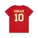 Back angle of the Kolton Kincaid MAS Kansas City Wheelchair Football Amplife Youth Red T-Shirt against a white background