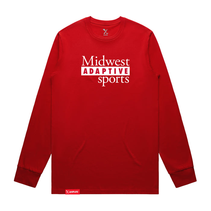 MAS Kansas City Wheelchair Football MAS Logo Red Long Sleeve T-Shirt on a white background