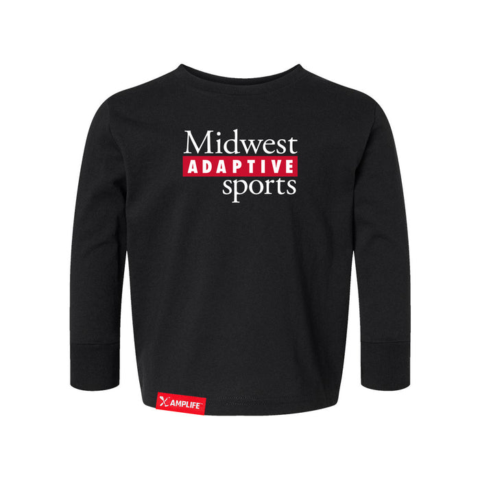 MAS Kansas City Wheelchair Football MAS Logo Toddler Black Long Sleeve T-Shirt on a white background