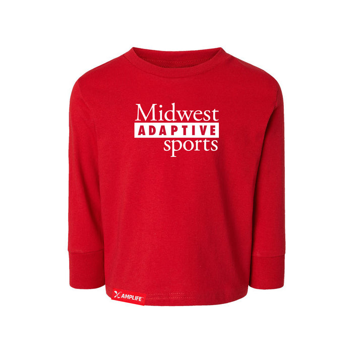 MAS Kansas City Wheelchair Football MAS Logo Toddler Red Long Sleeve T-Shirt on a white background