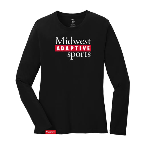 MAS Kansas City Wheelchair Football MAS Logo Women's Black Long Sleeve T-Shirt on a white background