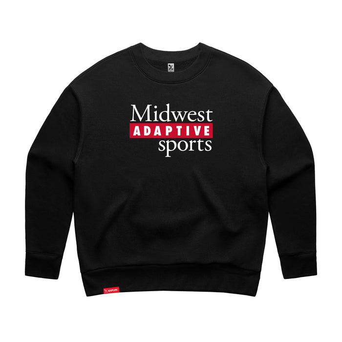 MAS Kansas City Wheelchair Football MAS Logo Women's Black Modern Crewneck Sweatshirt on a white background