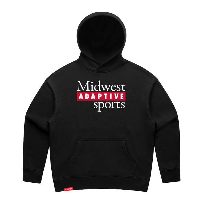 MAS Kansas City Wheelchair Football MAS Logo Women's Black Modern Hoodie on a white background