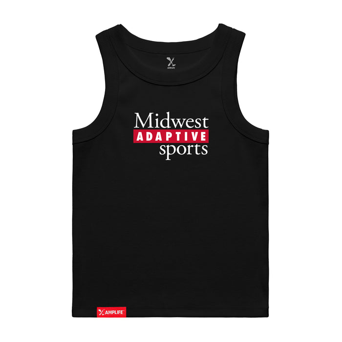 MAS Kansas City Wheelchair Football MAS Logo Women's Black Organic Tank Top on a white background