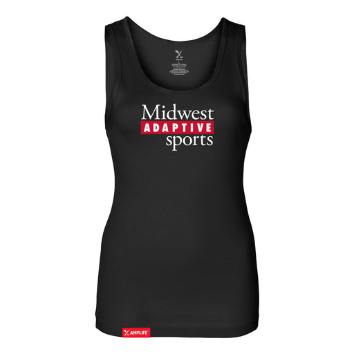 MAS Kansas City Wheelchair Football MAS Logo Women's Black Slim Micro Rib Tank Top on a white background