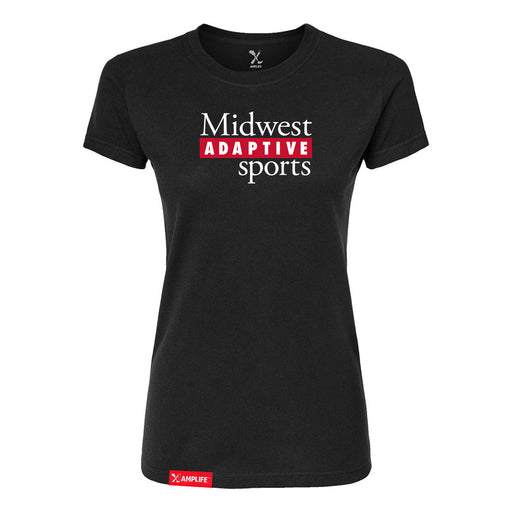 MAS Kansas City Wheelchair Football MAS Logo Women's Black Slim T-Shirt on a white background