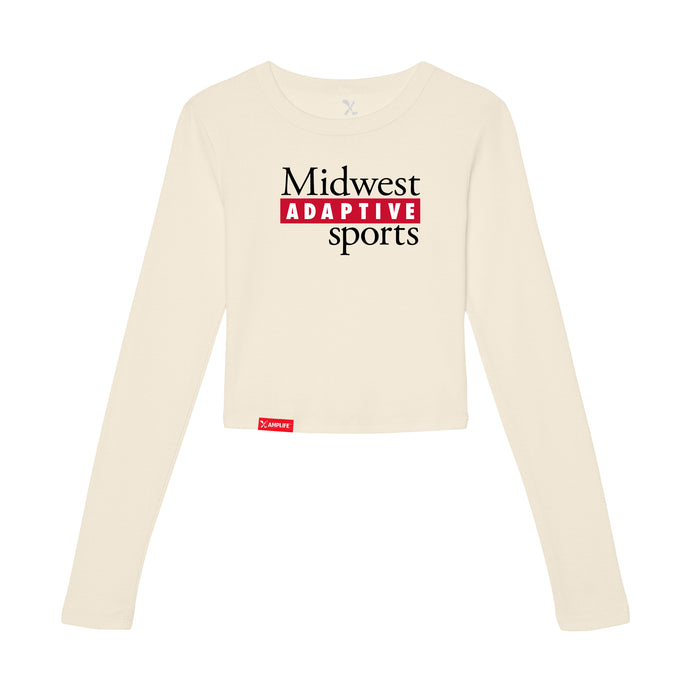 MAS Kansas City Wheelchair Football MAS Logo Women's Natural Crop Long Sleeve T-Shirt on a white background