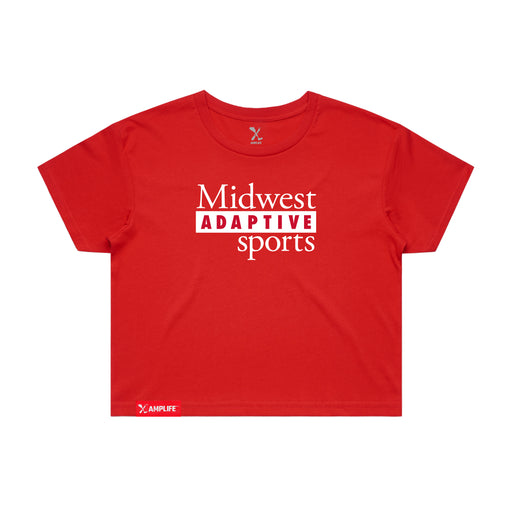 MAS Kansas City Wheelchair Football MAS Logo Women's Red Crop T-Shirt on a white background