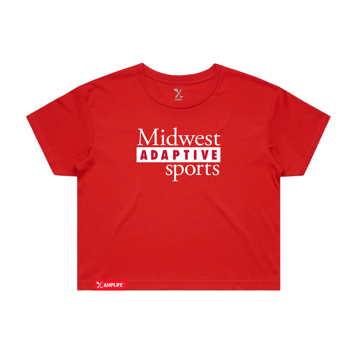 MAS Kansas City Wheelchair Football MAS Logo Women's Red Crop T-Shirt on a white background