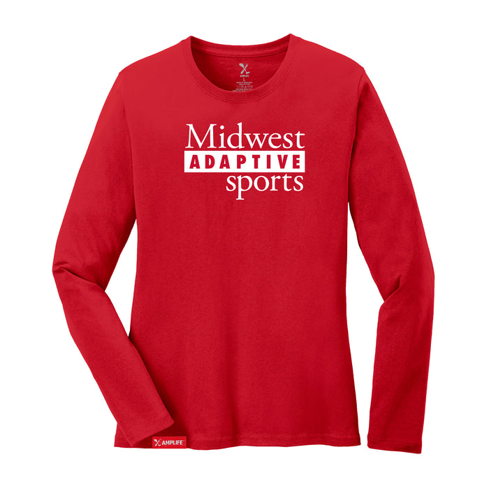 MAS Kansas City Wheelchair Football MAS Logo Women's Red Long Sleeve T-Shirt on a white background
