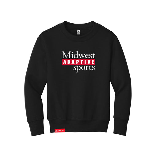 MAS Kansas City Wheelchair Football MAS Logo Youth Black Crewneck Sweatshirt on a white background