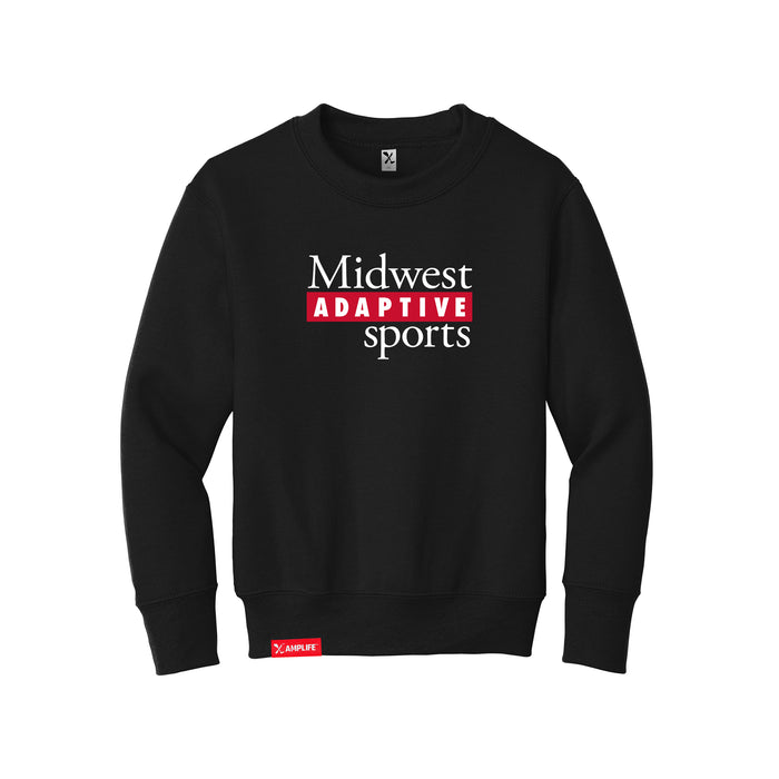 MAS Kansas City Wheelchair Football MAS Logo Youth Black Crewneck Sweatshirt on a white background