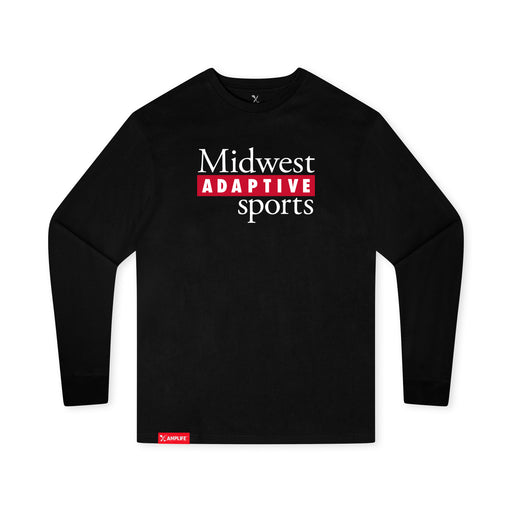 MAS Kansas City Wheelchair Football MAS Logo Youth Black Long Sleeve T-Shirt on a white background