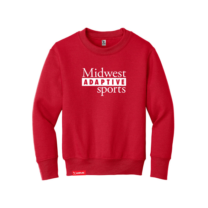 MAS Kansas City Wheelchair Football MAS Logo Youth Red Crewneck Sweatshirt on a white background