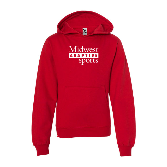 MAS Kansas City Wheelchair Football MAS Logo Youth Red Hoodie on a white background