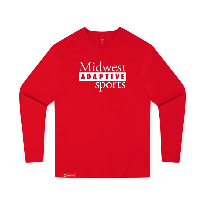 MAS Kansas City Wheelchair Football MAS Logo Youth Red Long Sleeve T-Shirt on a white background