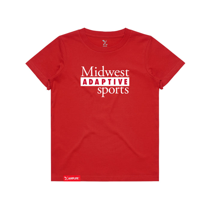 MAS Kansas City Wheelchair Football MAS Logo Youth Red T-Shirt on a white background