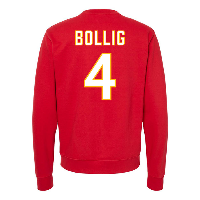Back angle of the Matt Bollig MAS Kansas City Wheelchair Football Amplife Red Crewneck Sweatshirt against a white background