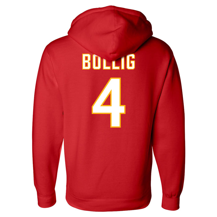 Back angle of the Matt Bollig MAS Kansas City Wheelchair Football Amplife Red Hoodie against a white background