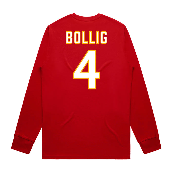 Back angle of the Matt Bollig MAS Kansas City Wheelchair Football Amplife Red Long Sleeve T-Shirt against a white background