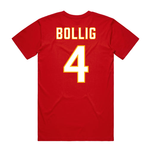 Back angle of the Matt Bollig MAS Kansas City Wheelchair Football Amplife Red T-Shirt against a white background