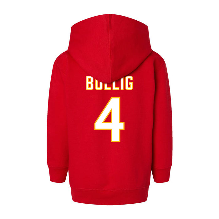 Back angle of the Matt Bollig MAS Kansas City Wheelchair Football Amplife Toddler Red Hoodie against a white background