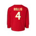 Back angle of the Matt Bollig MAS Kansas City Wheelchair Football Amplife Toddler Red Long Sleeve T-Shirt against a white background