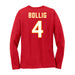Back angle of the Matt Bollig MAS Kansas City Wheelchair Football Amplife Women's Red Long Sleeve T-Shirt against a white background