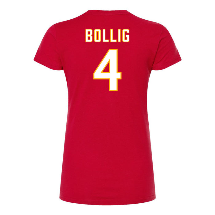 Back angle of the Matt Bollig MAS Kansas City Wheelchair Football Amplife Women's Red Slim T-Shirt against a white background