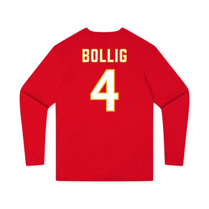 Back angle of the Matt Bollig MAS Kansas City Wheelchair Football Amplife Youth Red Long Sleeve T-Shirt against a white background
