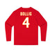 Back angle of the Matt Bollig MAS Kansas City Wheelchair Football Amplife Youth Red Long Sleeve T-Shirt against a white background