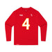 Front angle of the Matt Bollig MAS Kansas City Wheelchair Football Amplife Youth Red Long Sleeve T-Shirt against a white background