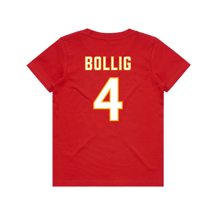Back angle of the Matt Bollig MAS Kansas City Wheelchair Football Amplife Youth Red T-Shirt against a white background