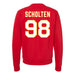 Back angle of the Matthew Scholten MAS Kansas City Wheelchair Football Amplife Red Crewneck Sweatshirt against a white background