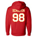 Back angle of the Matthew Scholten MAS Kansas City Wheelchair Football Amplife Red Hoodie against a white background