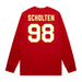 Back angle of the Matthew Scholten MAS Kansas City Wheelchair Football Amplife Red Long Sleeve T-Shirt against a white background