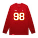 Front angle of the Matthew Scholten MAS Kansas City Wheelchair Football Amplife Red Long Sleeve T-Shirt against a white background