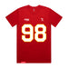Front angle of the Matthew Scholten MAS Kansas City Wheelchair Football Amplife Red T-Shirt against a white background