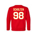 Back angle of the Matthew Scholten MAS Kansas City Wheelchair Football Amplife Toddler Red Crewneck Sweatshirt against a white background