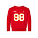 Front angle of the Matthew Scholten MAS Kansas City Wheelchair Football Amplife Toddler Red Crewneck Sweatshirt against a white background