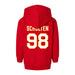Back angle of the Matthew Scholten MAS Kansas City Wheelchair Football Amplife Toddler Red Hoodie against a white background