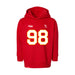 Front angle of the Matthew Scholten MAS Kansas City Wheelchair Football Amplife Toddler Red Hoodie against a white background