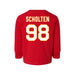 Back angle of the Matthew Scholten MAS Kansas City Wheelchair Football Amplife Toddler Red Long Sleeve T-Shirt against a white background