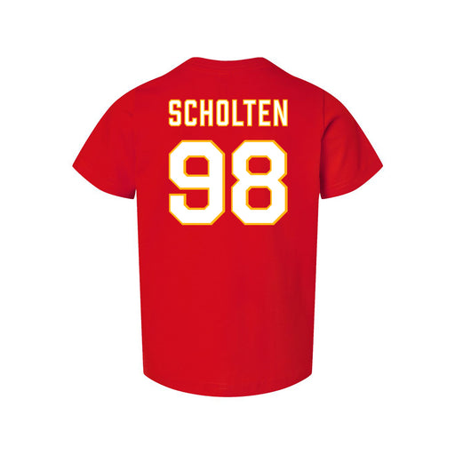 Back angle of the Matthew Scholten MAS Kansas City Wheelchair Football Amplife Toddler Red T-Shirt against a white background