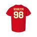Back angle of the Matthew Scholten MAS Kansas City Wheelchair Football Amplife Toddler Red T-Shirt against a white background